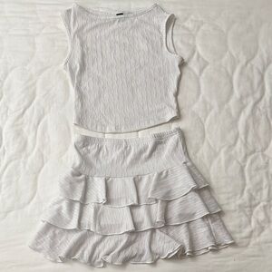SHEIN White Ruffled Skirt Set